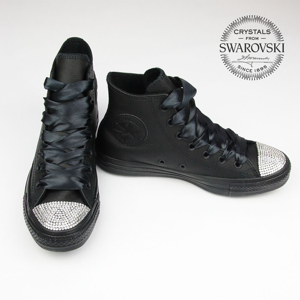 Converse Leather Black High Swarovski
