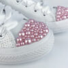 Converse leather white low pink pearls